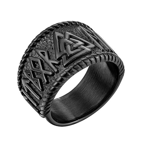 Valily Valknut Odin Ring for Men Women Black Stainless Steel Amulet Norse Viking Rune Ring Size 10