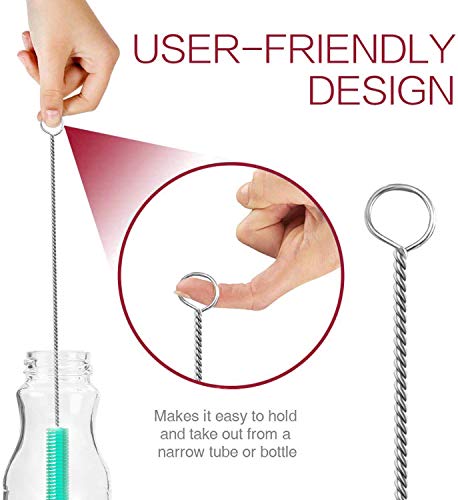 Image of Long Straw Brush Cleaner (10 Pack), Flexible Nylon Tube Cleaning Brushes with 0.4 inch Bristles, Rust-Proof Stainless Steel Wire Washer for Reusable Tumblers, Sports Bottles & Pipes (10 Inch)