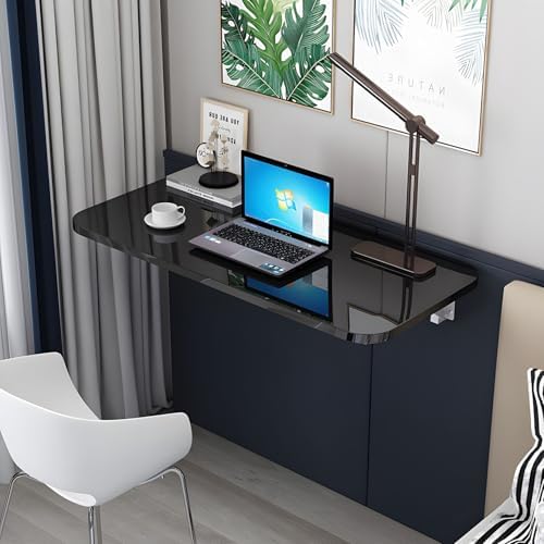 Wall Mounted Folding Table, Foldable Study Desk Wall Computer Table, Fold Away Dining Table, Space Saving Floating Desk for Home Office Living Room Bedroom,White,100x40cm
