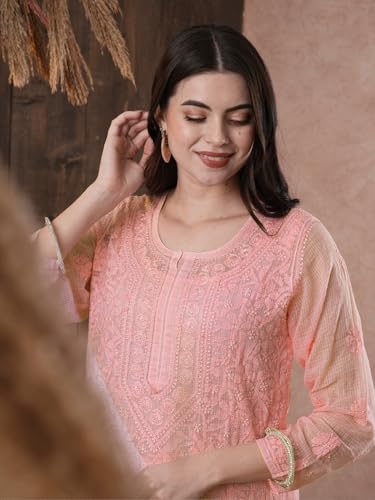 Image of Ada Hand Embroidered Lucknowi Chikankari Kota Kurta for Women A411211