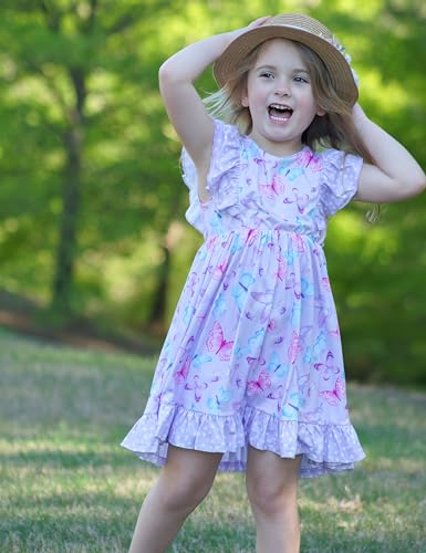 Enlifety Toddler Girls Dresses 4T 5T Summer Casual Butterflies Outfits 2 Piece Ruffle Sleeve Dress with Shorts Butterfly