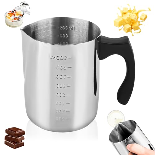 KILDOWS Pot de Fusion de Cire Bougie 1000 ml en Acier Inoxydable avec Graduation,en acier inoxydable 304， pot de cire, Pot verseur，pour Fabrication de Bougies et Savon，DIY，beurre, fromage, chocolat