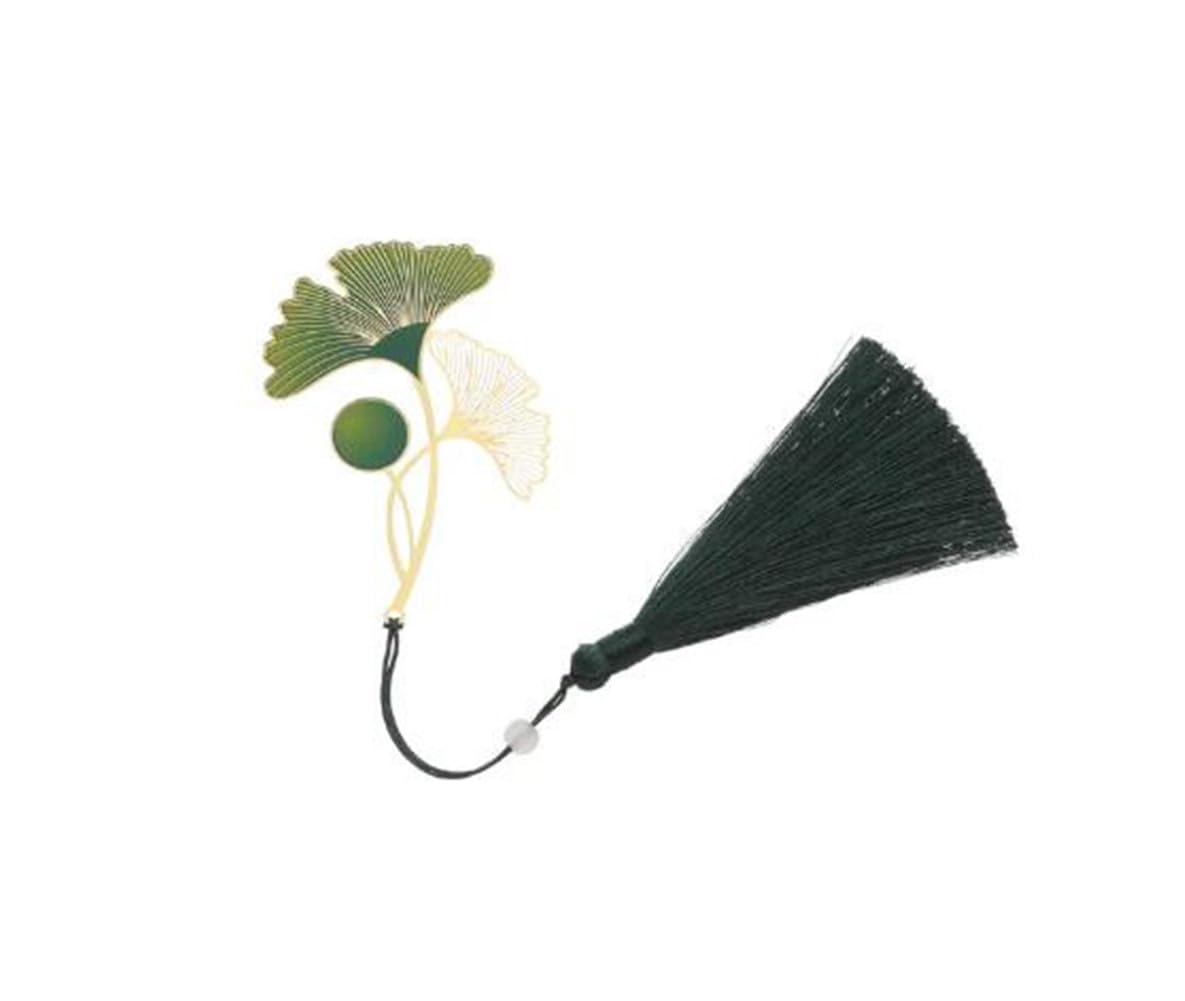lihonzhi Ginkgo Leaf Bookmark with Tassel and Chain Page Markers Holder Chinese Style Metal Hollow Painted Bookmark Ginkgo Bookmark Creative Stationery Bookmarks Inspirational Graduation Gifts
