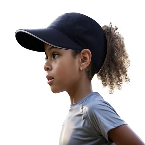 Girls Ponytail Baseball Cap - Waterproof Adjustable Sun Hat for 4-10 Year Olds, Quick-Dry Lightweight Visor