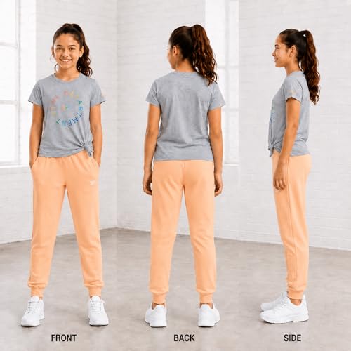 Image of Reebok Girls Sweatpant Set - 3 Piece Athletic Short Sleeve Girls Shirts and Jogger Sweatpants with Pockets - Kids Workout Set