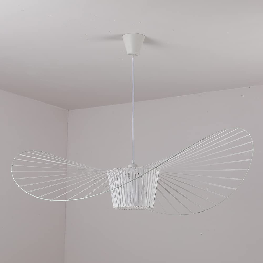 YUXN Simple Creative Vintage Living Room Pendant Light (Adjustable Height), Fibreglass Hat Design + Fibre Fabric E27 Max 40 W (White, 140 cm) โ image 1