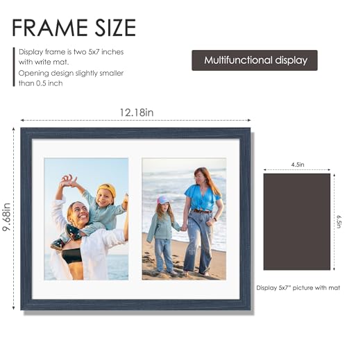 Image of DUENPY 8.5x11 Double 5x7 Picture Frame Double Picture Frame Displays Two 5x7 inch Photos Available Horizontal Wall Mounting Display and Vertical Navy Blue