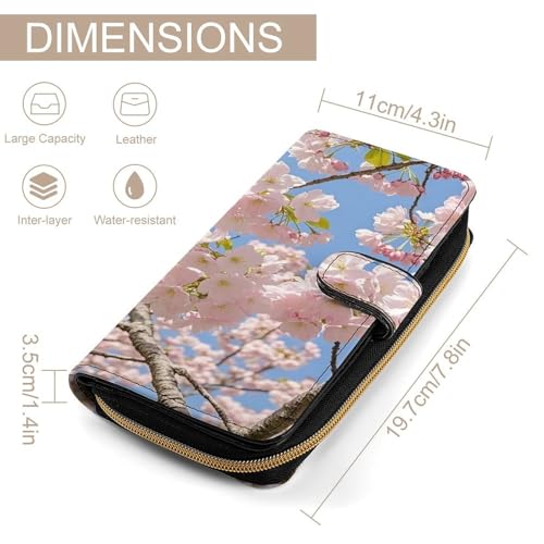 Cherry Blossom Leather Wallet Long Checkbook Wallets Classic Bifold Ladies Clutch with ID Window2