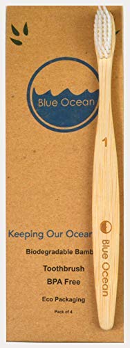 Blue Ocean - Cepillo de dientes de bambú natural ecológico cerdas suaves paquete de 4