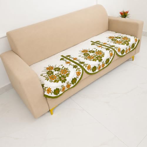 Image of Homerz Premium 'Surya Series' Sofa Cover | Stylish Sofa Protector | Net Fabric | Anti-Stain & Washable Slip Cover Exact Size Antislip (Daisy Green, 7 (3+2+2) Seater, Only Seat Cover)