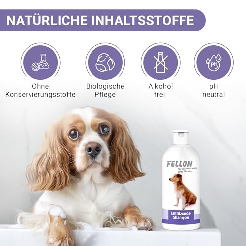 Fellon Entfilzungsshampoo für Hunde – Sanfte, pH-neutrale Pflege für leichtes Entfilzen – Biologisch – Für alle Rassen, Langhaar & Kurzhaar – Verhindert Verfilzungen & Juckreiz – 500 ml