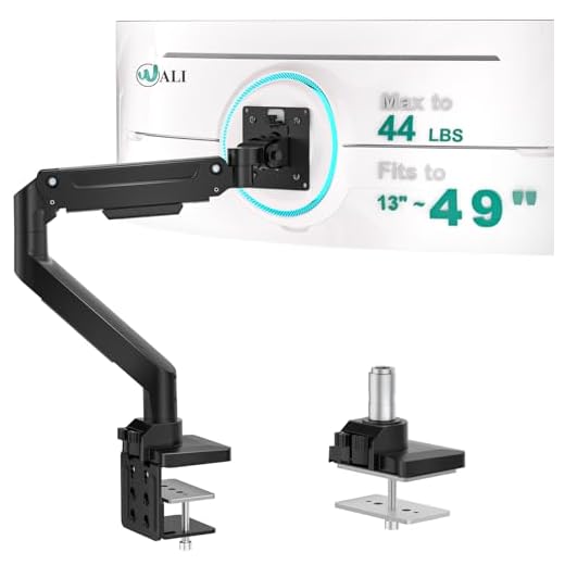 WALI Ultrawide Monitor Arm for 13 to 49 Inch Heavy Duty Curved Screens, Holds 33 Lbs, Adjustable Gas Spring Single Monitor Desk Mount with C-Clamp, Grommet Base, 75x75/100x100 VESA, (GSM001XL), Black