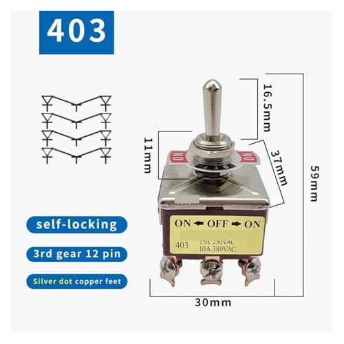 Interrupteur à bascule haute tension 4PDT 12 broches robuste modèle 403