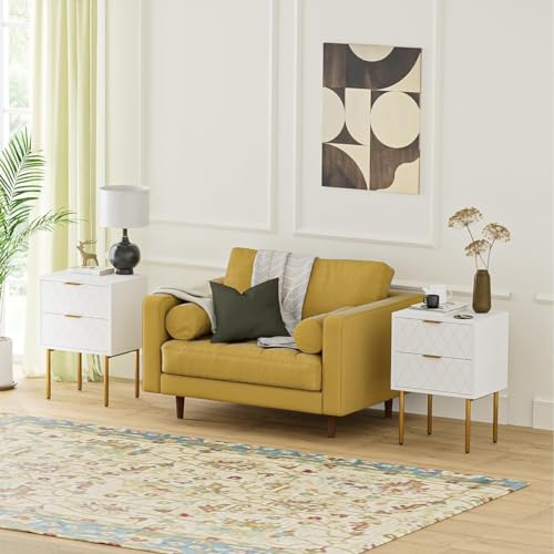 HEYZOEY Bedside Table, Small Bedside Tables with 2 Drawers, Wooden Nightstand with Gold Legs, Mid-Century Modern Bed Side End Table for Bedroom, Living Room, White - Image 6