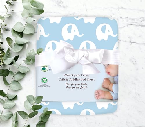 Image of 100% Organic Cotton Fitted Sheets for Standard Crib and Toddler Mattresses /Pads 28 inch x 52 inch and up to 6 inch Thick. Boys and Girls. Compatible with Dream On Me, Safety 1st, Newton, and Other Brands