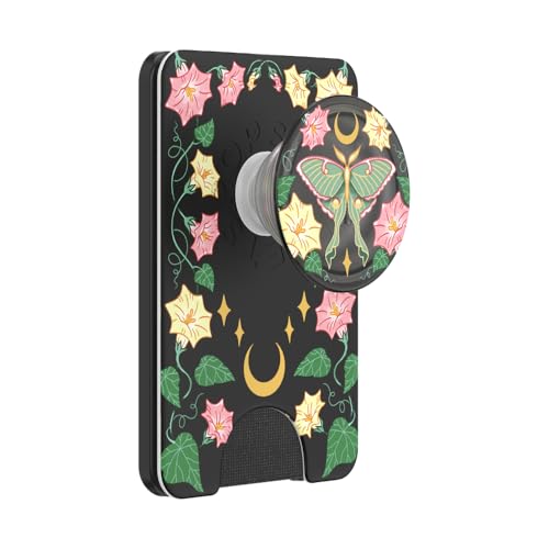 Image of PopSockets Phone Wallet for MagSafe, Phone Card Holder with Grip, Celestial - Moon Flower