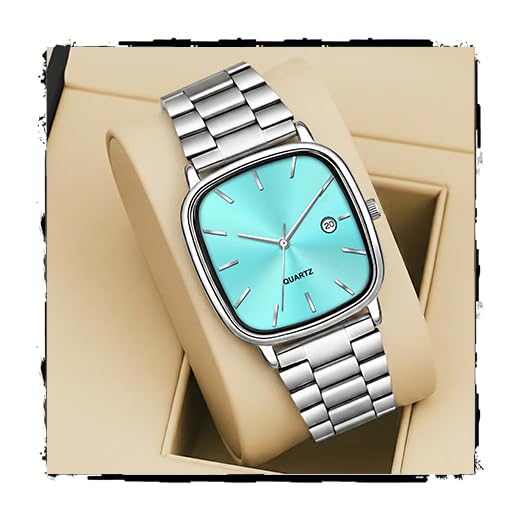 Image of Acnos Luxury Square Dial Quartz Watch for Men & Women - Stainless Steel Bracelet, Minimalist Analog Wristwatch with Date Window Pack of 1