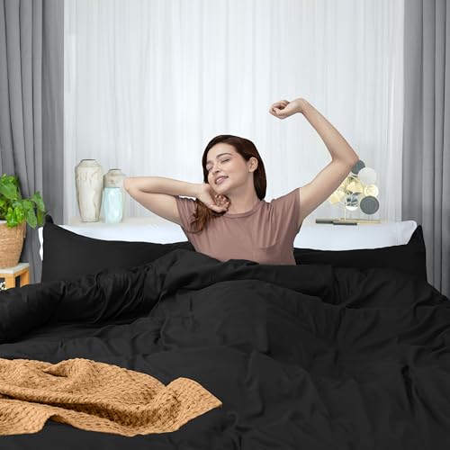 Utopia Queen Size Bedding Set - 1 Duvet Cover with 2 Pillow Shams - 3 Pieces Comforter Cover with Zipper Closure - Ultra Soft Brushed Microfiber, 90 X 90 Inches (Black)