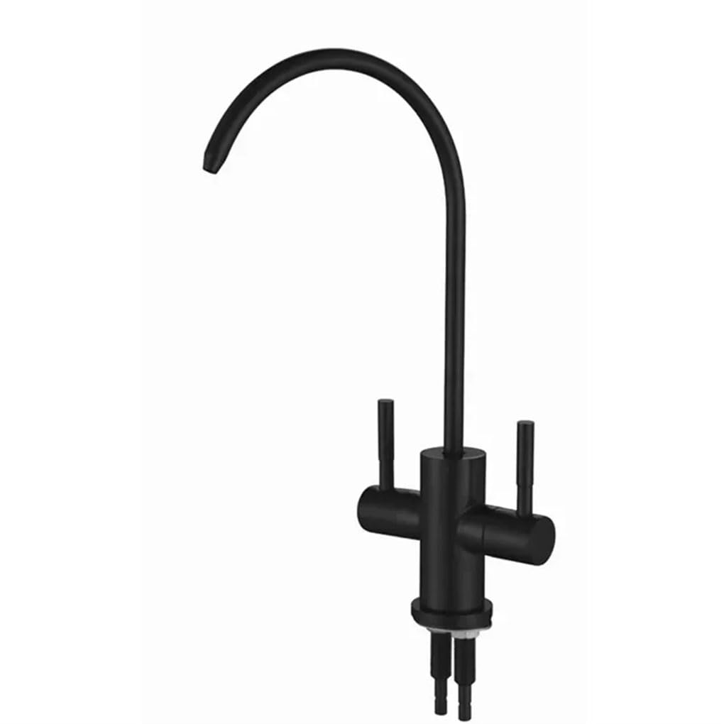 Grifo de fregadero de doble agujero de 1/4 pulgadas, color negro, ósmosis inversa, filtro de agua potable, herramienta de grifo de cocina, instalación rápida