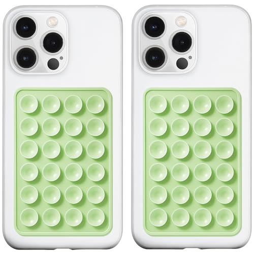 LvShuLiangPin Anteel 2 Pack Silicone Suction Phone Case Mount, Silicon Adhesive Phone Grip for Smartphones, Hands-Free Mirror Shower Phone Holder for Selfies, Tiktok Videos (Light Green)