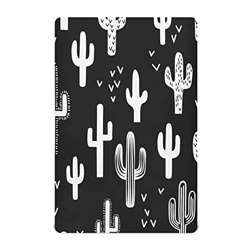 Image of Black and White Cactus Crib Sheets - Stretchy Fitted Crib Sheets for Boys Girls, Unisex Cozy Baby Crib Sheet 28 x 52 x 9 Inches