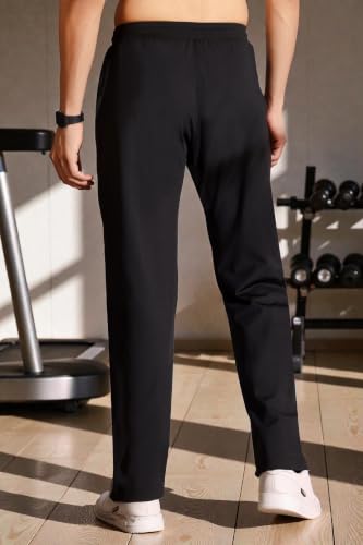 Image of Flapfit Men's Solid Pattern Spandex Track Pant with Ankle Length Drawstring Closure Type and Loose Fit Jogger Style