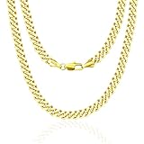 SILILUN Cadena de eslabones cubanos para hombre, oro de 14 quilates y 18 quilates, cadena de eslabones de Miami, collar duradero, joyería de hip hop, 55,88 cm, Acero inoxidable, No es una piedra