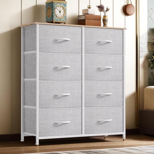 DWVO Dresser for Bedroom, Tall Drawer Fabric Dresser with 8 Drawers, Black Chest of Drawers for Closet, Living Room