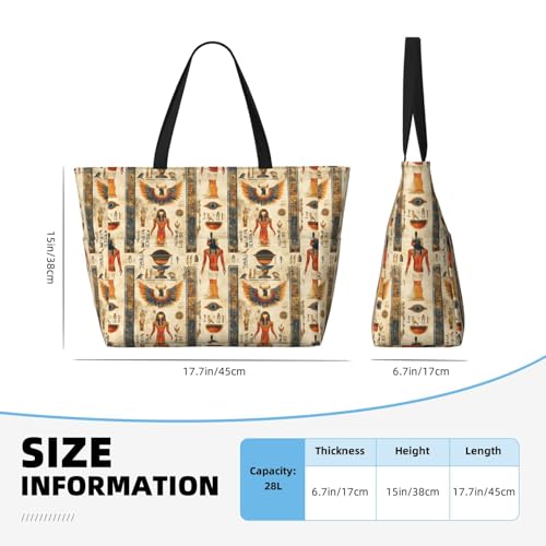 Large Beach Bags for Women Sandproof - Retro Egypt Pattern Print Summer Work Travel Tote Bags with Zipper2