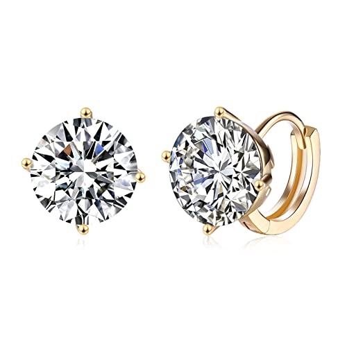 Boucles d'oreilles créoles or jaune 14K et moissanite ronde pour femme