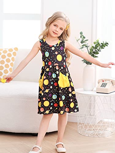 Vieille 5t Summer Sundress Kids Girls Pocket Dresses 3D Planet Print Sleeveless Twirl Outfit Size 5-6 Years — view 5
