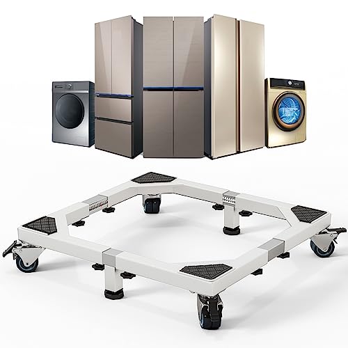 Zsytbyyds All Steel Mobile Base Heavy Duty Furniture Dolly Adjustable Mini Fridge Stand Washing Machine Stand Furniture Dolly for Washer, Refrigerator and Dryer(White)