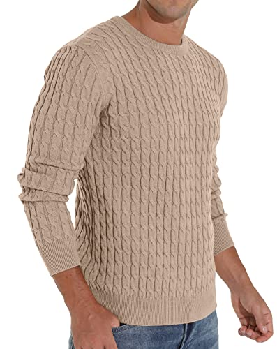 Askdeer Men's Pullover Sweater Crewneck Classic Soft Knitted Sweaters With Ribbing Edge Khaki #TOP3
