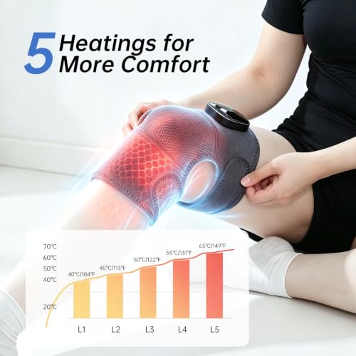 Masajeador eléctrico inalámbrico para rodilla con 3 niveles de calor y 5 modos de vibración, soporte portátil para rodilla, codo y hombro miniatura 6