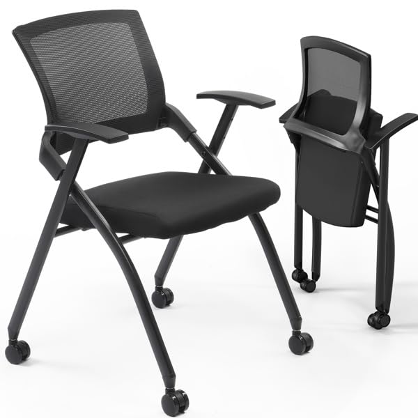 Stackable Conference Room Chairs with Wheels and Paddle, Conference Reception Breakroom Chair Back and Arms for Meeting, Conference, Reception,