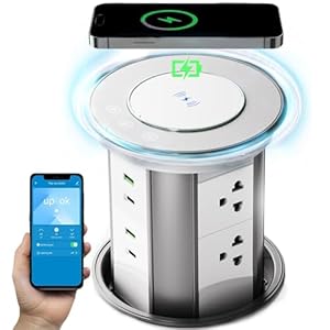 Pop up Outlet for Countertop with Mobile APP Remote Control,4.9″Space Saver Recessed Outlet,Pop Up Outlet with 15W Wireless Charger,Pop Up Electrical Outlet with 6 Outlets 4 USB Ports for Home Office