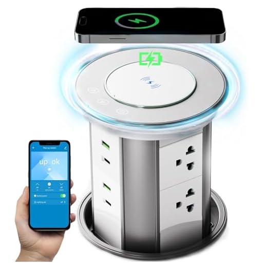 Pop up Outlet for Countertop with Mobile APP Remote Control,Pop Up Outlet with 15W Wireless Charger,Max 20W Power Delivery,Pop Up Electrical Outlet with 6 Outlets 4 USB Ports for Home Office