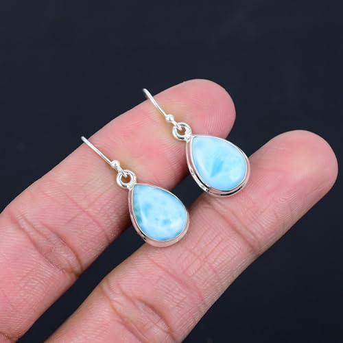 Silver Palace Solid 925 Sterling Silver Natural Larimar Gemstone Drop Dangle Earrings For Womens3