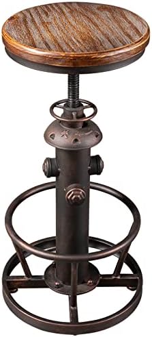 Swivel Bar Stool Industrial Coffee Kitchen Dining Chair Fire Hydrant Design Height Adjustable Wooden Seat