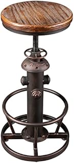 Swivel Bar Stool Industrial Coffee Kitchen Dining Chair Fire Hydrant Design Height Adjustable Wooden Seat