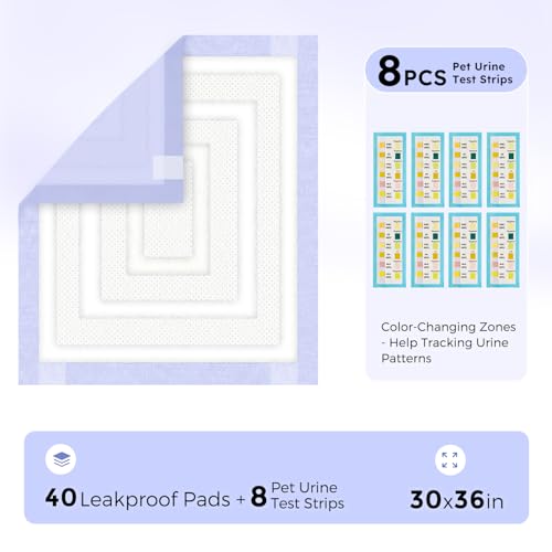 ZOMISIA 3D-Barrier Puppy Pee Pads for Dogs, 18 Cups Absorb & Rise Puffy Gel-Wall Leak-Proof, 30"x36" 40 Counts + 8 Pet Urine Test Strips, Super Absorbent Disposable Potty Training Pads — view 4