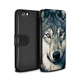 Design: Retrato Grau Retro Handy Hülle Tasche kompatibel mit Apple iPhone 5/5S Wildes Tier Raubtier Wolf Retro Graues Porträt Flip PU Leder Case Cover