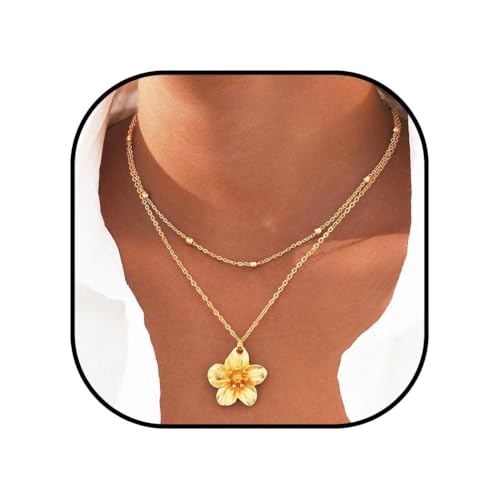 ACEDRE Gold Flower Necklace Layered Dainty Floral Pendant Necklaces Chain Accessories for Women