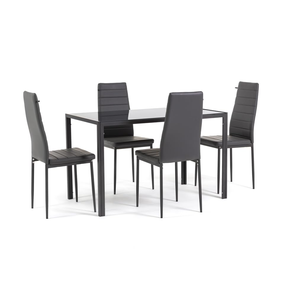 SIEDITI FUORI E DENTRO Set pranzo Tavolo Rettangolare Ettore + 4 Sedie Imbottite con schienale alto Lidia (Grigio Scuro)