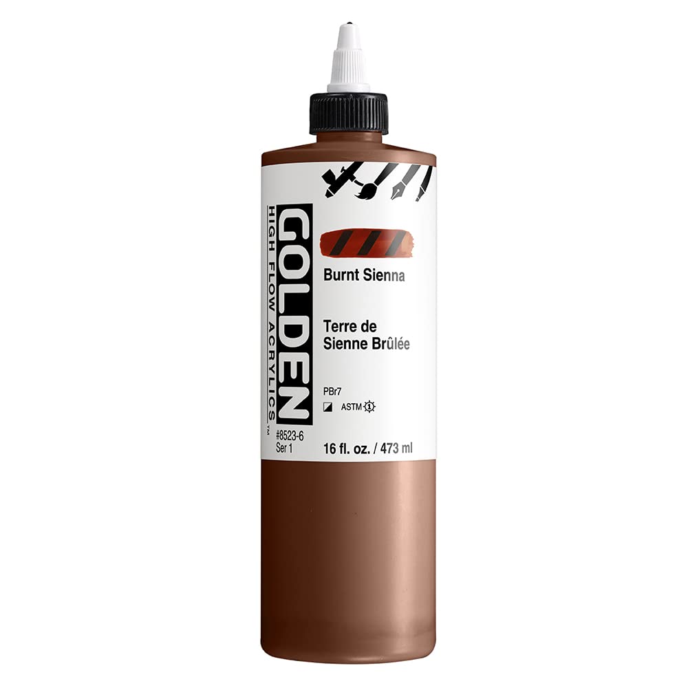 High Flow Acrylics by GOLDEN, Burnt Sienna, 16 fl. oz. Bottle, Professional Acrylic Paint, Semi-Opaque