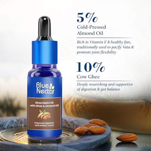Image of Blue Nectar Nabhi Oil with Ghee & Almond | Nabhya Dhara Belly Button Oil for Digestion & Joint Support | Authentic Ayurvedic Care for Knee, Back, & Body Ache | 21 Herbs | 10 ml