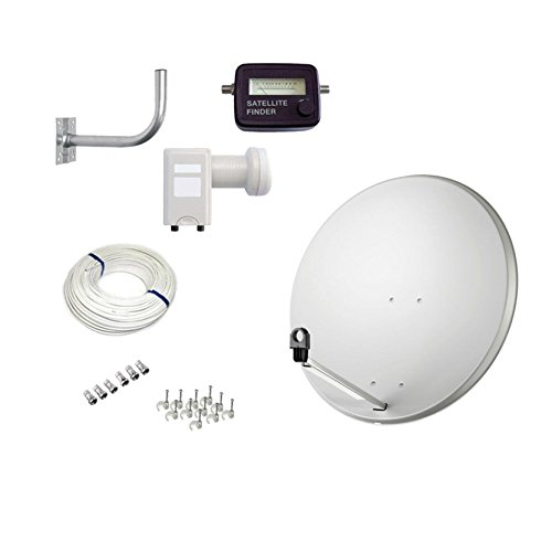  KIT PARABOLA 80CM + ILLUMINATORE LNB 2 USCITE OUT SPACE DIGITAL + PUNTATORE SATELLITARE + BRACCIO FISSAGGIO PARABOLA + CAVI CONNETTORI E CHIODINI MONTAGGIO