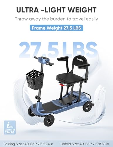 Mobility Scooters for Adults & Seniors - Ultra Lightweight 27.5 lbs Carbon Fiber Folding Electric Scooter - Airlines Approved All-Terrain Portable Scooter with Basket and Charger Included-Blue