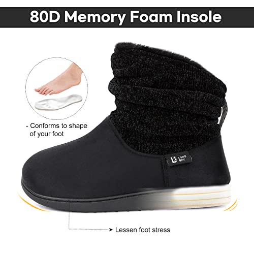 Longbay Women's Warm Chenille Knit Bootie Slippers Memory Foam Comfy Suede Fluffy Faux Fur Memory Foam Boots House Shoes (Medium / 7-8, Black) #TOP3