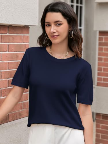 Image of DAIMIDY Womens Cotton Modal Short Sleeve Sweaters Summer Knit Tops